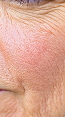 Facial skin texture concept. Extreme close-up of mature skin texture, emphasizing the depth of wrinkles and natural imperfections, soft shadows, sharp detail