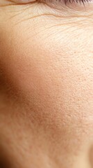 Fototapeta premium Facial skin texture concept. Extreme close-up of mature skin texture, emphasizing the depth of wrinkles and natural imperfections, soft shadows, sharp detail