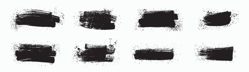 Set of Hand-Painted Brush Strokes - Black Grunge Ink Textures, Abstract Paint Smudges, Vector Brushstroke Elements for Creative Design, Artistic Rough Edges, Dirty Splatter, and Textured Patterns