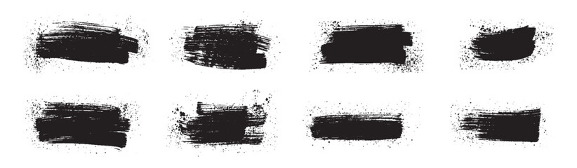 Set of Hand-Painted Brush Strokes - Black Grunge Ink Textures, Abstract Paint Smudges, Vector Brushstroke Elements for Creative Design, Artistic Rough Edges, Dirty Splatter, and Textured Patterns