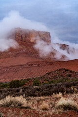 USA, Utah. Low clouds surrounding Parriott Mesa, Castle Valley.