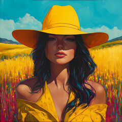 Portrait of a Beautiful Girl, Woman in a Meadow