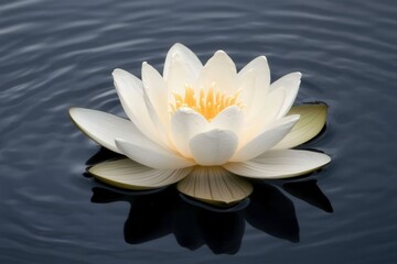 Elegant White Water Lily Bloom in Tranquil Dark Water Surface
