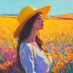 Portrait of a Beautiful Girl, Woman in a Meadow