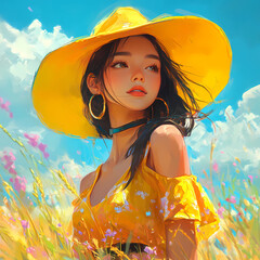 Portrait of a Beautiful Girl, Woman in a Meadow