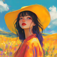 Portrait of a Beautiful Girl, Woman in a Meadow