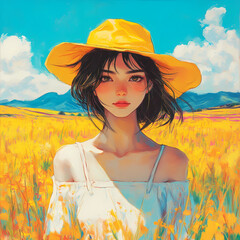 Portrait of a Beautiful Girl, Woman in a Meadow