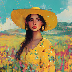 Portrait of a Beautiful Girl, Woman in a Meadow