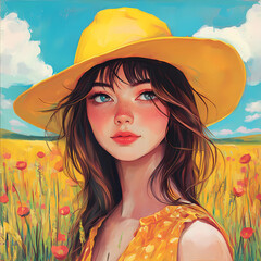 Portrait of a Beautiful Girl, Woman in a Meadow
