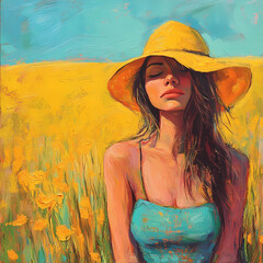 Portrait of a Beautiful Girl, Woman in a Meadow