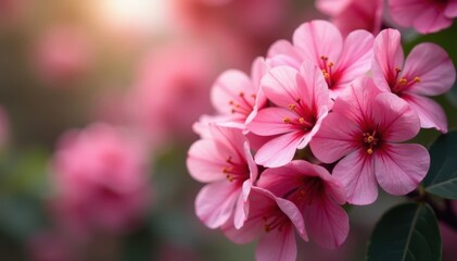 Fototapeta premium Dense cluster of pink flowers, full frame, bokeh effect, background, vibrant