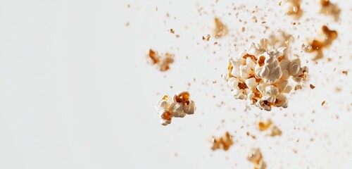 Flying Popcorn Kernels against White Background