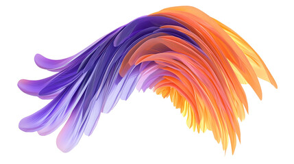 Fototapeta premium Vibrant Purple and Orange Carrot Ribbon Wings with Feather-like Structure Isolated on White Background