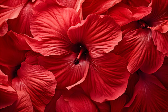 Fototapeta Red hibiscus flowers close-up, studio shot, textured background, floral design