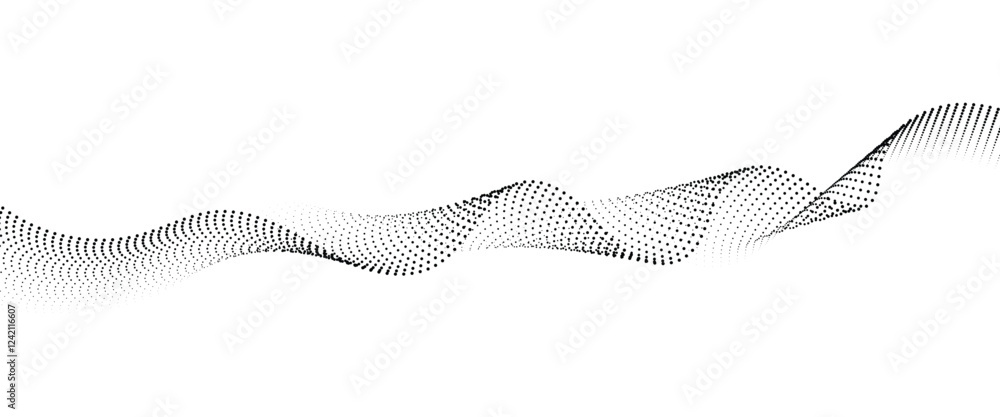 Poster flowing dot wave halftone gradient pattern on transparent background