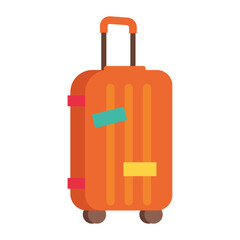 Orange suitcase with handle and wheels, clip art suitcase, suitcase clip art, luggage travel gear essentials, traveling bag icon flat illustration design, travel suitcase vector
