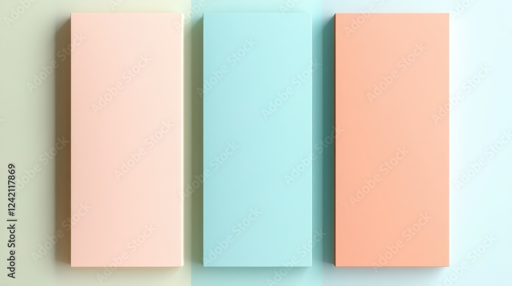 Poster three pastel colored rectangular blocks arranged side by side