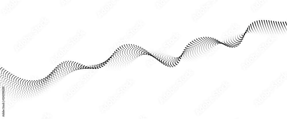 Poster flowing dot wave halftone gradient pattern on transparent background