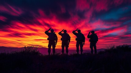 Fototapeta premium Military salute at sunrise veterans tribute outdoor scenic silhouette honor and respect