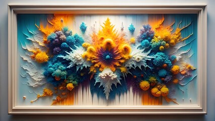 Abstract Colorful 3D Relief Artwork in Frame