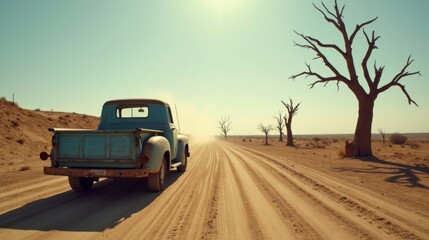 A Truck Driving Down a Dirt Road in the Middle of the Desert - Generative AI