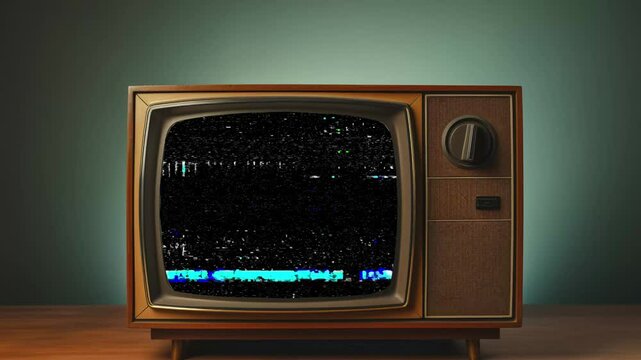 Old 90s retro crt monitor with glitch effect, damage vhs, bad tv signal, distort vcr animation background
