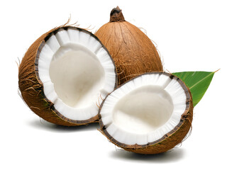 Coconut (Cocos nucifera) Versatile tropical fruit with a hard outer shell and sweet, white flesh, used in drinks, snacks,