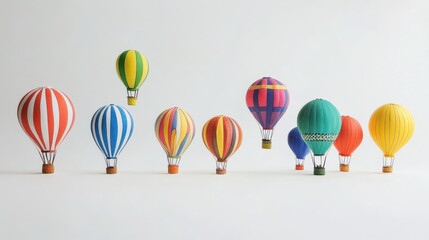 Colorful Hot Air Balloons Against Minimalist White Background