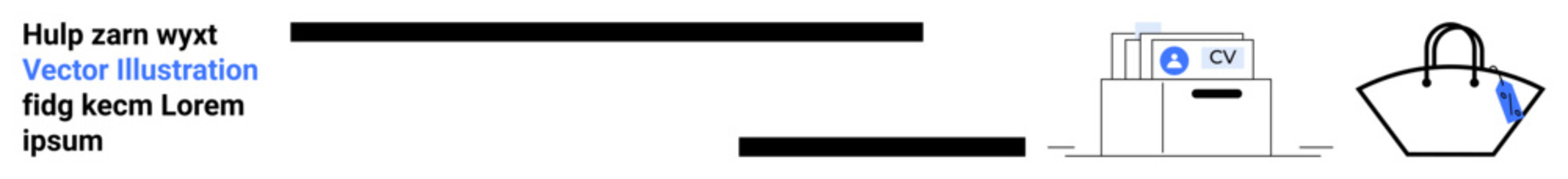 CV document in a tray, highlighted text, and a handbag with blue accents. Ideal for job search, recruitment, office supplies, organization, workflow, productivity flat landing page banner