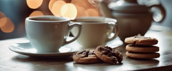 Cozy Coffee and Cookies with Bokeh Background