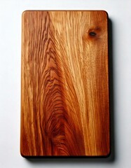 Realistic wooden cutting board with knife marks and natural wood grain, isolated on a white background, perfect for culinary branding