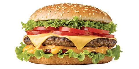 Juicy cheeseburger with fresh toppings served on a toasted sesame seed bun at a diner Transparent PNG