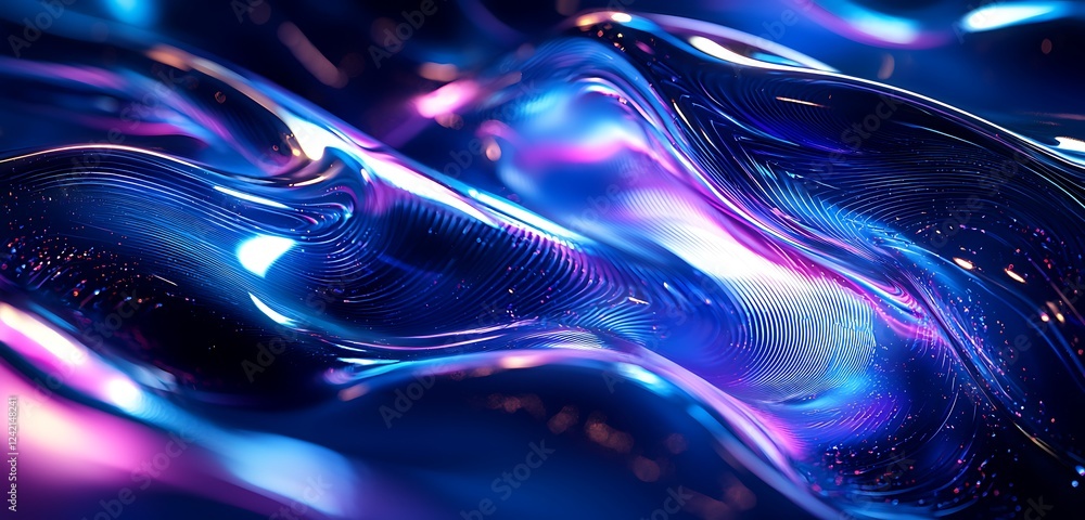 Poster a deep blue gradient tech background, showcasing fluid lines and light effects in a sleek, modern de
