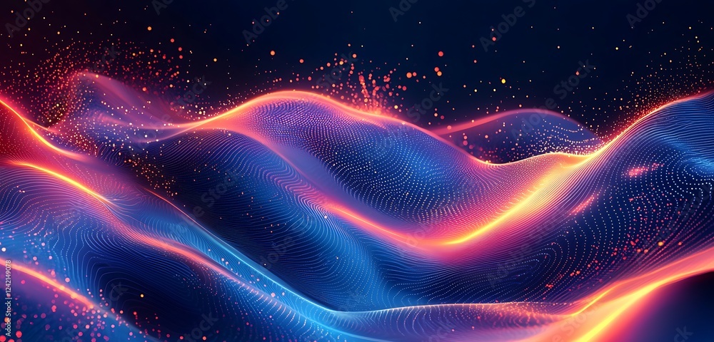 Poster a deep blue gradient tech background, showcasing fluid lines and light effects in a sleek, modern de
