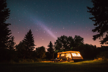 Obraz premium Starry Night Over Camper Van in Forest 