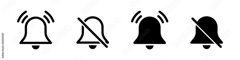 Poster notification bell icon set. alarm symbol. ringing bells reminder icon , incoming inbox message sign 