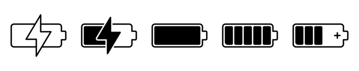 Battery icon set. battery charge level icons set. battery Charging indicators icon , full, empty, high, low, sign	