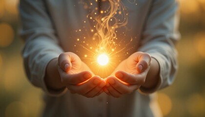 Woman s Hands Holding Glowing Light Magic Hope Energy