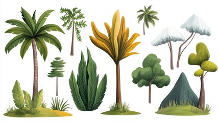 Naklejka premium Collection of Various Tropical and Mountainous Plant Illustrations