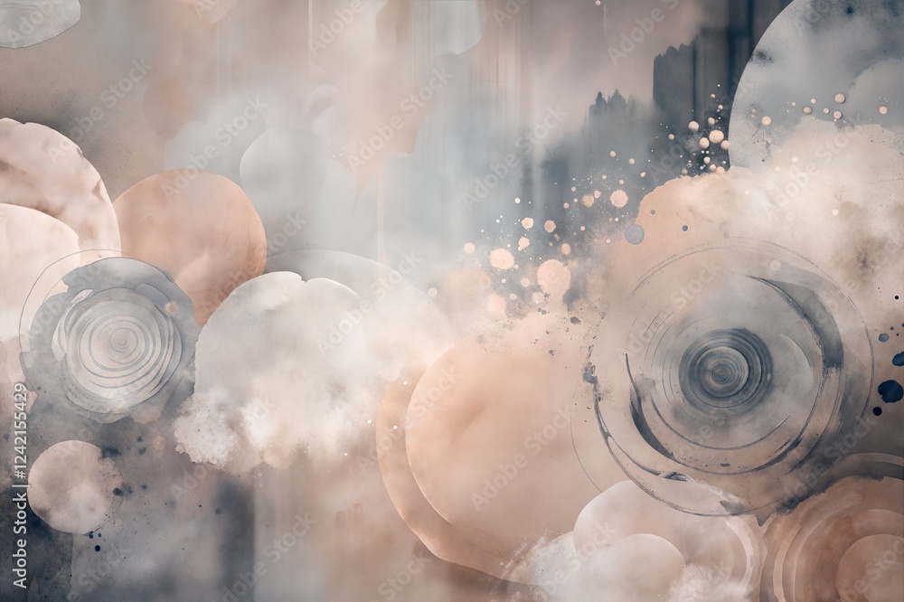 Poster an ethereal abstract artwork with soft circles and flowing smoke. ideal for creating a calming atmos