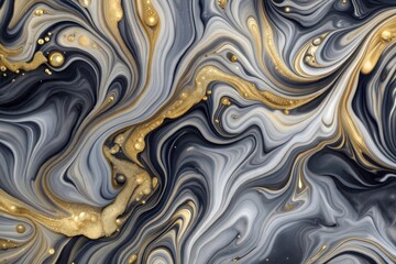 Obraz premium Mesmerizing abstract background with swirling patterns of black gold and gray. Ideal for enhancing aesthetic appeal of websites, presentations, as luxurious backdrop in high-end marketing materials