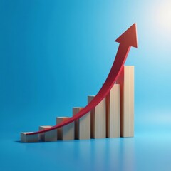 Rising arrow pointing upwards on a blue background symbolizing financial growth and investment returns , investments, finance, upward trend