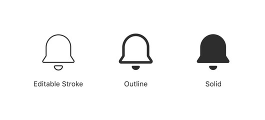 Notification bell icon set. Alarm symbol. Ringing bells reminder icon , incoming inbox message sign - Web icons collection set. editable stroke