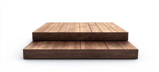 Two-tiered wooden platform isolated on white background.
