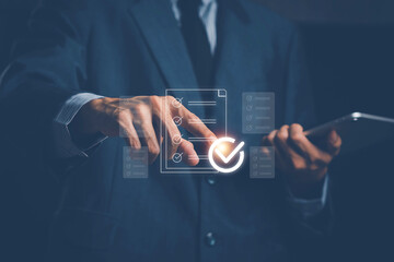 Document management concept, check electronic documents on digital documents on virtual screen Document Management System and process automation to efficiently document paperless operate, document.