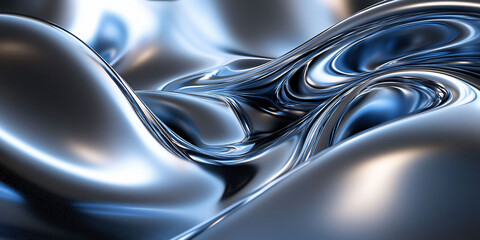Abstract liquid metal flow, blue hues, digital art, website background
