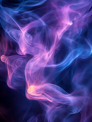 Abstract purple blue smoke swirls, dark background, design element