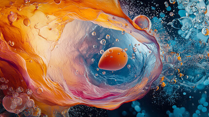 Abstract swirling colors, liquid art, vibrant hues, macro view, science background