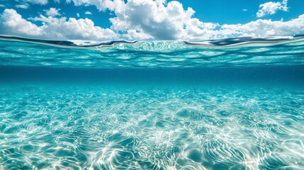 Obraz premium Underwater view of clear blue water with sunlight reflections