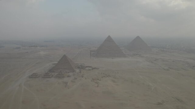 Drone of the great pyramids of giza one of the sevevn wonders of the world in Egypt.